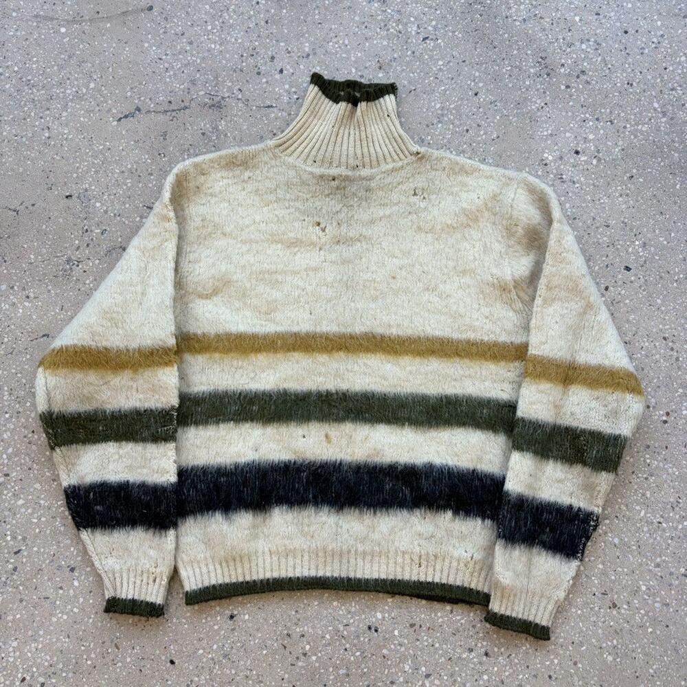 Vintage 60s Puritan Cream Striped Mohair Turtleneck Sweater